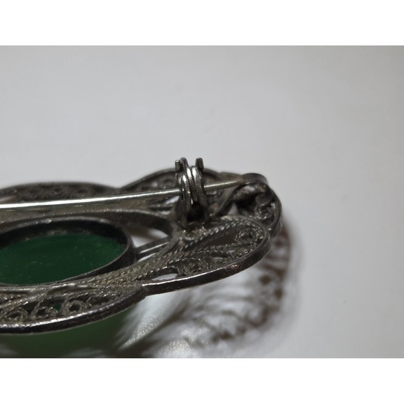 Stunning Art Nouveau Sterling Silver & Jade Brooch / Pendant - Picture 7 of 7
